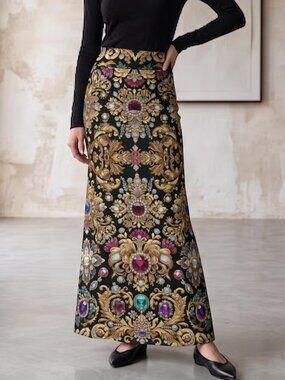 Conceptual Subculture Jeweled Baroque Maxi Skirt Large Rococo Gemstone Victorian
